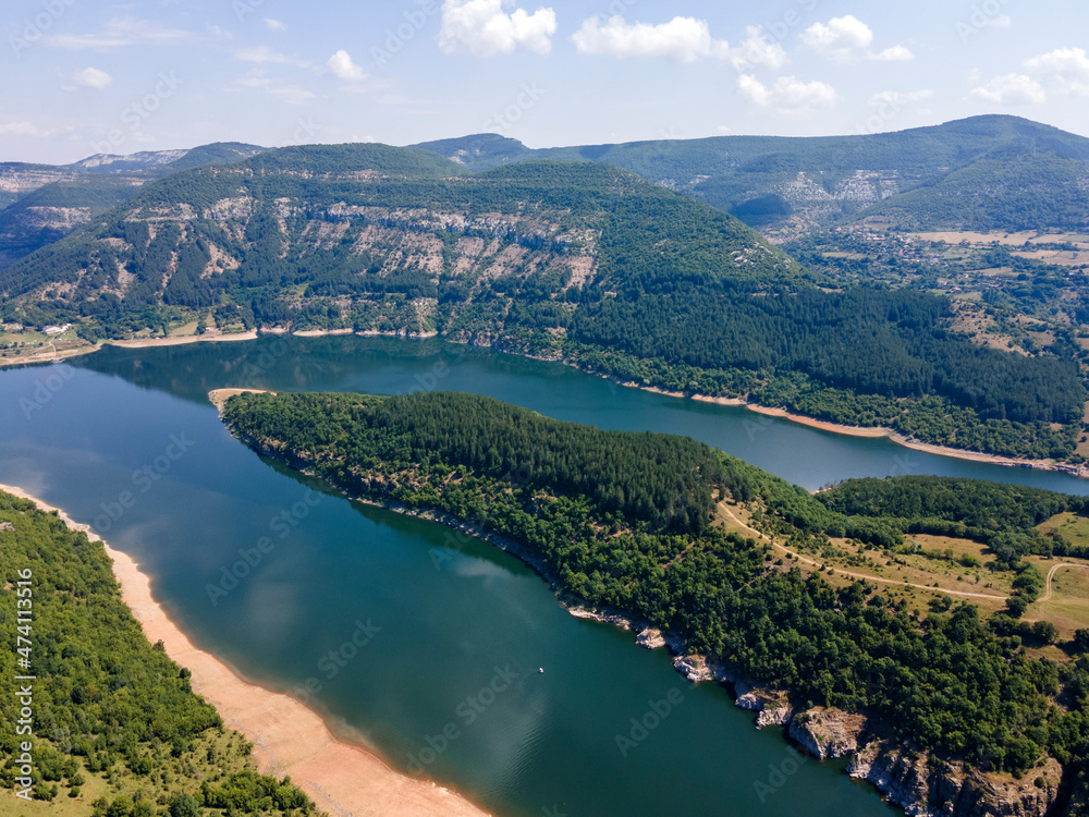 Aerial view of Arda River meander at Kardzhali Reservoir, Bulgaria