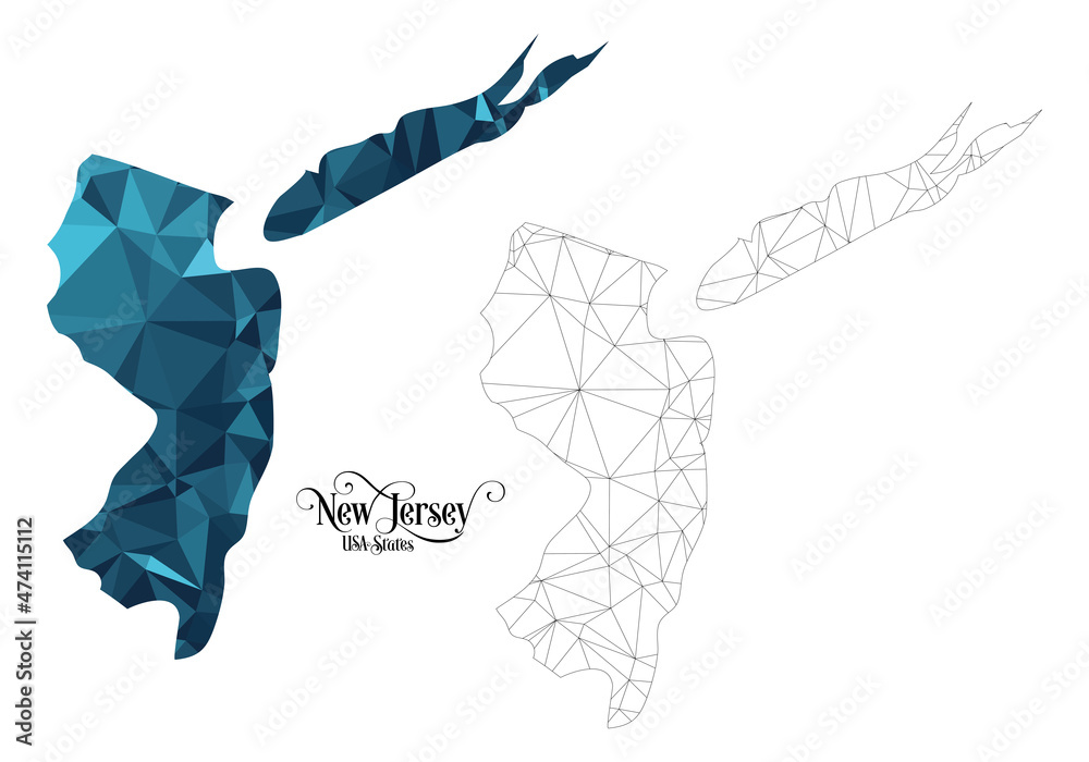 Low Poly Map of New Jersey State (USA). Polygonal Shape Vector ...