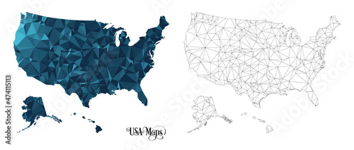 Low Poly Map of United States. Polygonal Shape Vector Illustration.