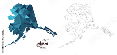 Low Poly Map of Alaska State (USA). Polygonal Shape Vector Illustration.