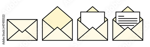 Envelove icon set. Letter, sms and mail symbols. Email vector illustration isolated on white background.