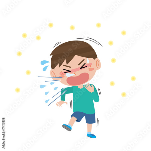 花粉症でクシャミをする男の子