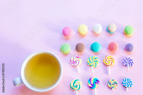 This morning, drink honey tea with colorful snacks. photo