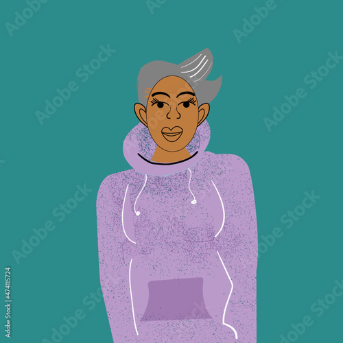 Middle age lesbian woman wearing a hoodie