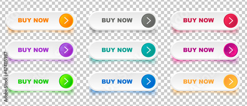 Buy Now Button Icons Set. Shop Now Buttons, Shopping Vector Design on Transparent Background.
