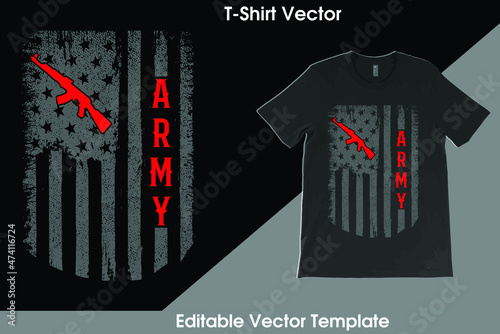 Proud USA Army T-Shirt Vector Template Design with vintage USA grunge flag design. Veteran remember and honor design, solder hero t-shirt designs.