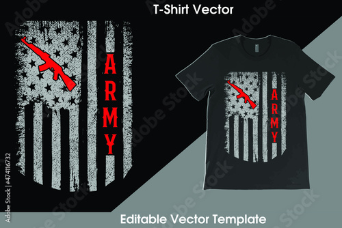 Proud USA Army T-Shirt Vector Template Design with vintage USA grunge flag design. Veteran remember and honor design, solder hero t-shirt designs.