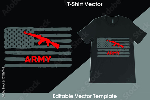 Proud USA Army T-Shirt Vector Template Design with vintage USA grunge flag design. Veteran remember and honor design, solder hero t-shirt designs.