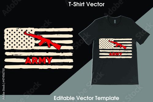 Proud USA Army T-Shirt Vector Template Design with vintage USA grunge flag design. Veteran remember and honor design, solder hero t-shirt designs.