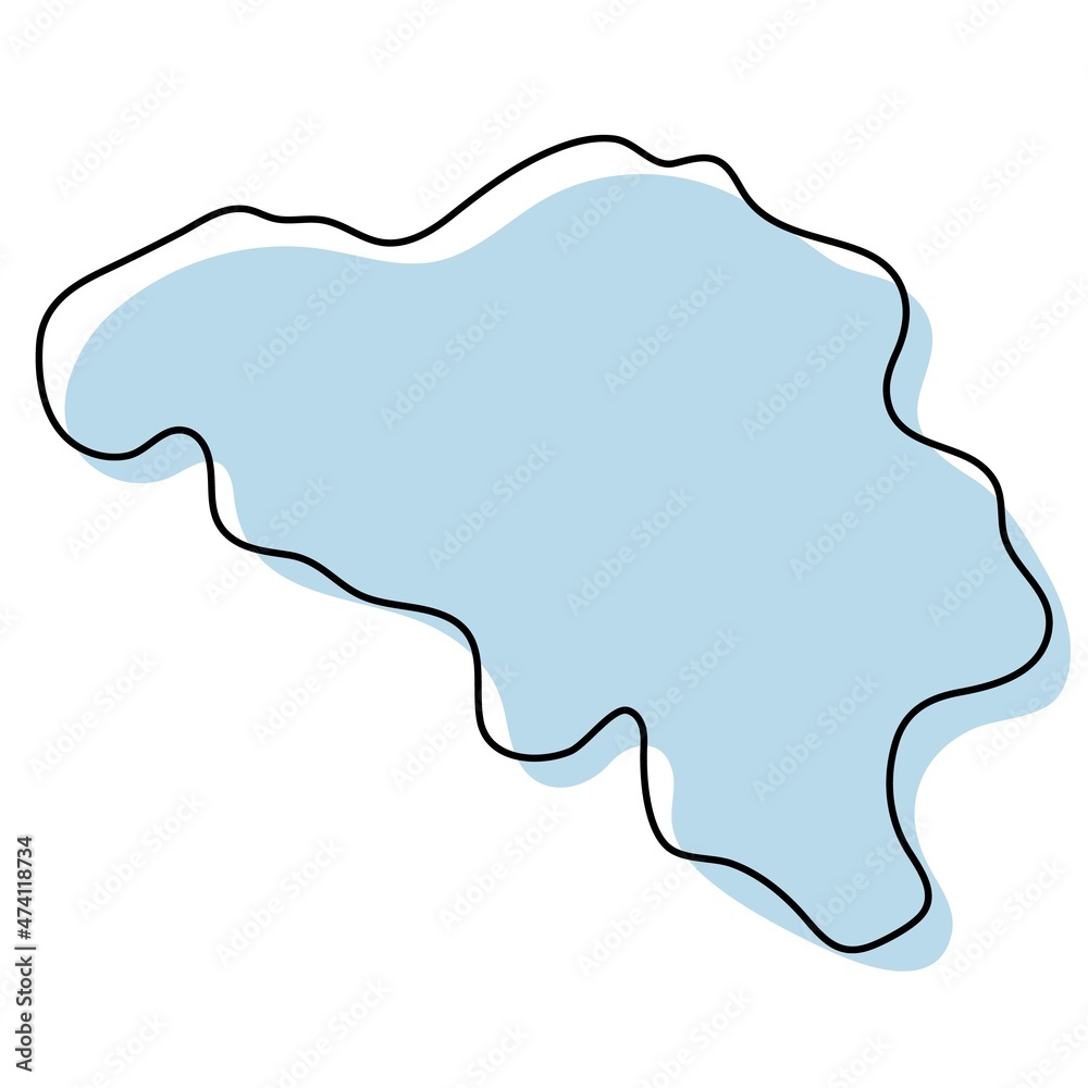 Stylized simple outline map of Belgium icon. Blue sketch map of Belgium  illustration