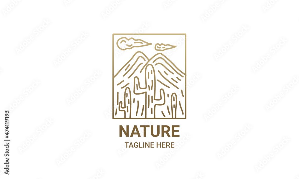 cactus and desert logo in linear style cactus and desert logo in linear style