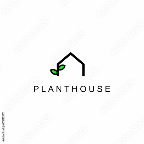 house plant logo design concept modern, house with leaf logo
