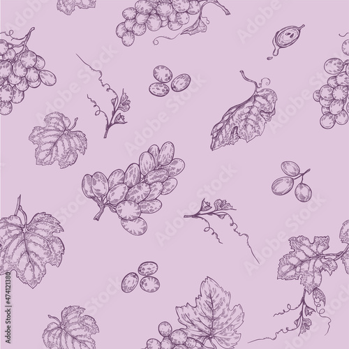 Seamless pattern with bunches of grapes.