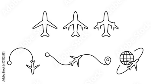Airplane icons and flight illustrations.