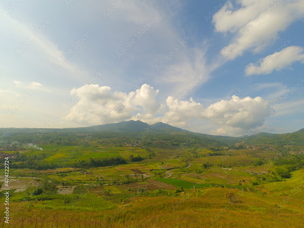 Photo background view of the valley from the top of the hill in the Cicalengka area, IndonesiaEDIA