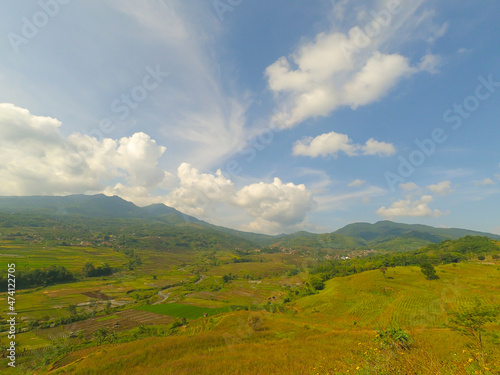 Photo background view of the valley from the top of the hill in the Cicalengka area, IndonesiaEDIA