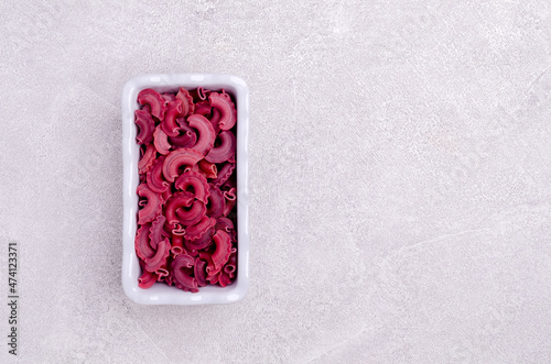 Dry traditional beetroot pasta.