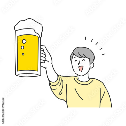 ビールで乾杯する男性のイラスト