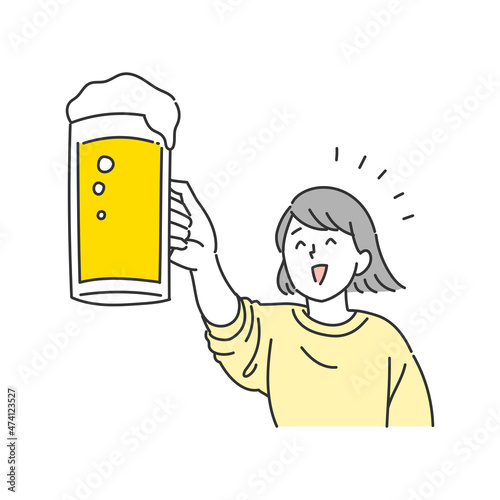 ビールで乾杯する女性のイラスト