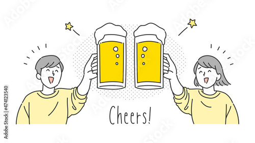 ビールで乾杯する男女のイラスト
