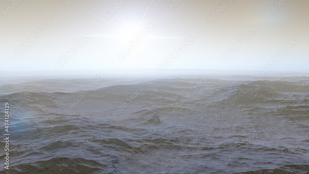 Fototapeta premium beautiful view from an exoplanet, a view from an alien planet, a computer-generated surface, a fantastic view of an unknown world, a fantasy world 3D render