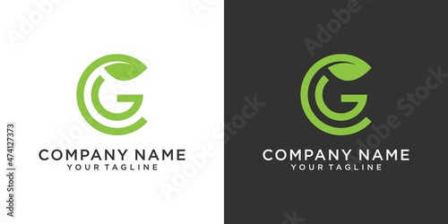 Initial letter CG or GC with leaf luxury logo, Green leaf logo template vector design.