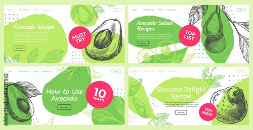 Avocado recipe landing page, vector illustration