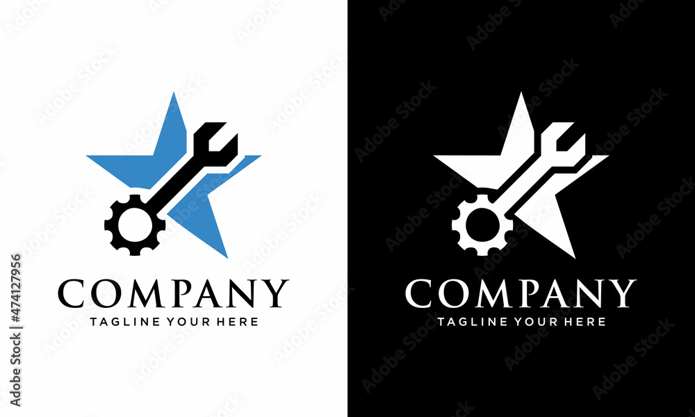 Star Mechanic logo vector template, Creative Mechanic logo design concepts . on a black and white background.