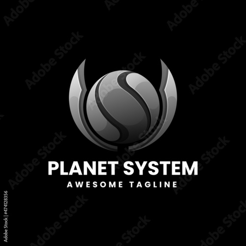 Vector Logo Illustration Planet System Gradient Colorful Style.