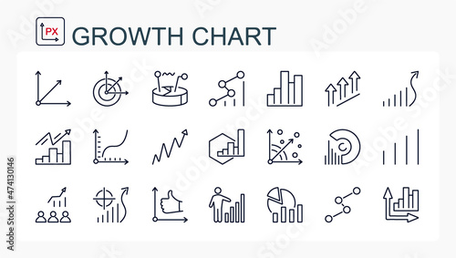 A set of vector illustrations, icons from a thin line of a growth diagram. Isolated, editable.