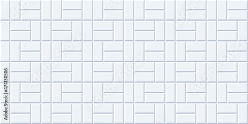 Subway tile seamless pattern. Vector abstract background with geometric shapes. White ceramic tile for kitchen or bathroom. Realistic white wall brick texture in the Parisian metro