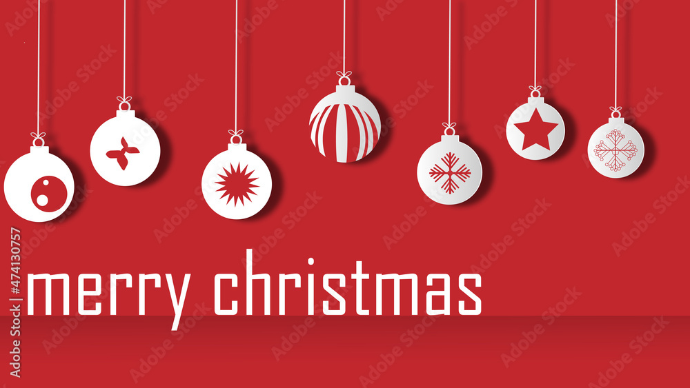 Christmas ball  effect set. Xmas glass ball on Red background. Holiday template vector illustration