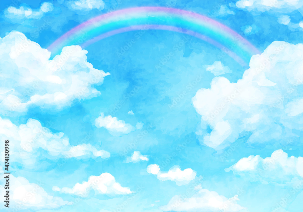 青空と雲と虹の水彩のベクターイラスト背景 Stock Vector Adobe Stock