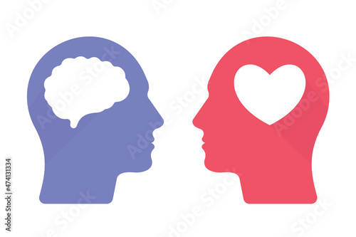 Fototapeta Naklejka Na Ścianę i Meble -  Two men heads with heart and a brain on white background for website, application, printing, document, poster design, etc. vector EPS10