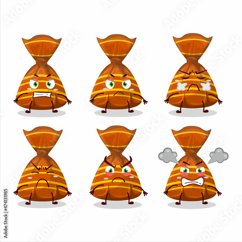 Orange candy wrappers cartoon character with various angry expressions
