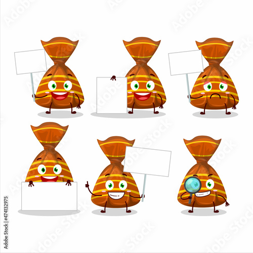 Orange candy wrappers cartoon character bring information board