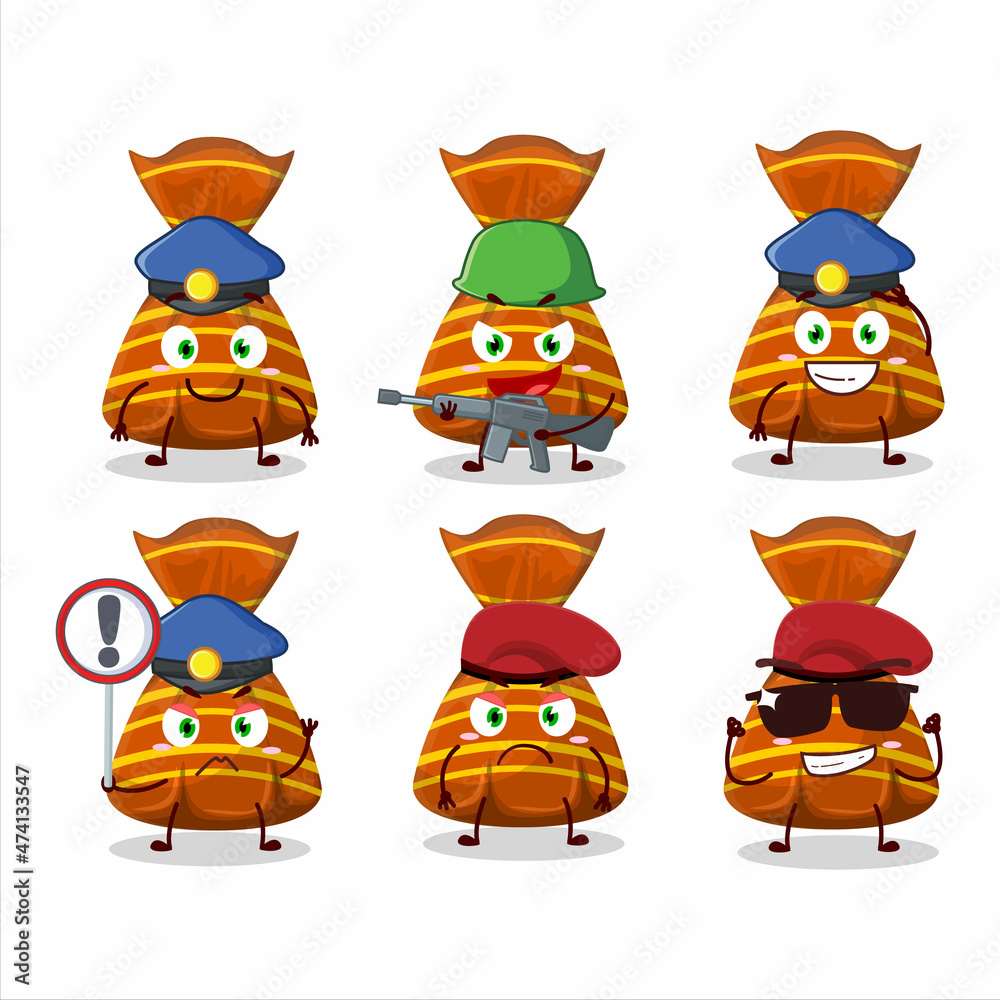 A dedicated Police officer of orange candy wrappers mascot design style A dedicated Police officer of orange candy wrappers mascot design style