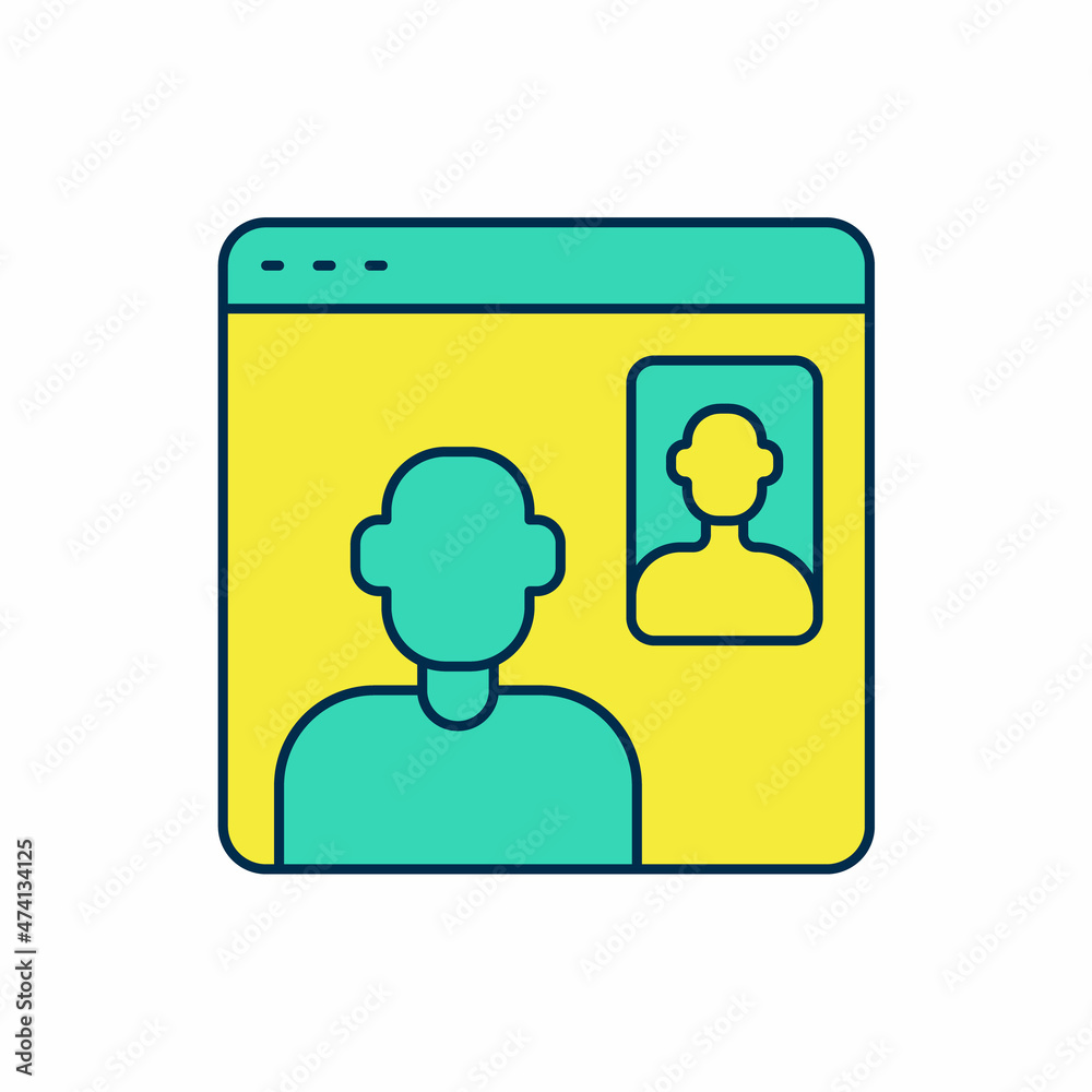 Filled outline Video chat conference icon isolated on white background. Online meeting work form home. Remote project management. Vector Filled outline Video chat conference icon isolated on white background. Online meeting work form home. Remote project management. Vector
