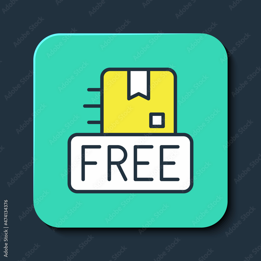Filled outline Cardboard box with free symbol icon isolated on blue background. Box, package, parcel sign. Delivery, transportation and shipping. Turquoise square button. Vector