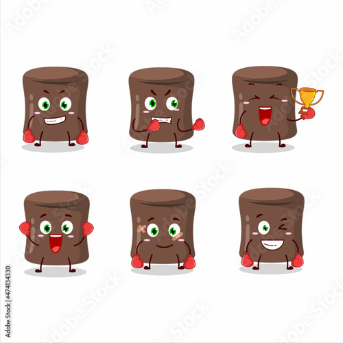 A sporty chocolate marshmallow boxing athlete cartoon mascot design