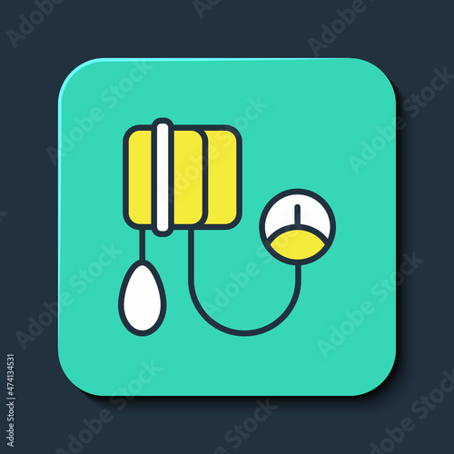 Filled outline Blood pressure icon isolated on blue background. Turquoise square button. Vector