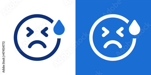 Stressful face, feeling anxiety and depressed emoticon. Unhappy symbol