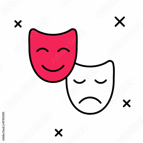Filled outline Comedy and tragedy theatrical masks icon isolated on white background. Vector