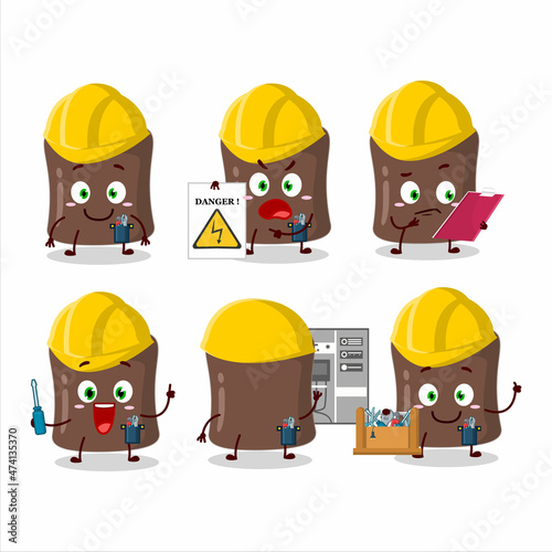 Professional Lineman chocolate marshmallow cartoon character with tools