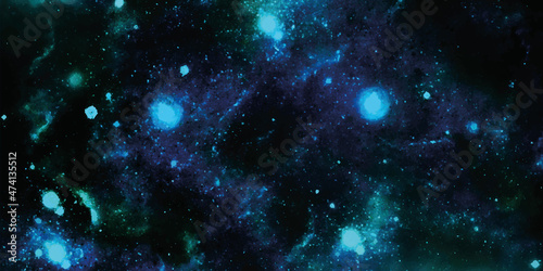 Abstract cosmos background, Deep Space Banner, Nebula and galaxies in space.