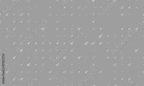 Seamless background pattern of evenly spaced white astrological connection symbols of different sizes and opacity. Vector illustration on gray background with stars
