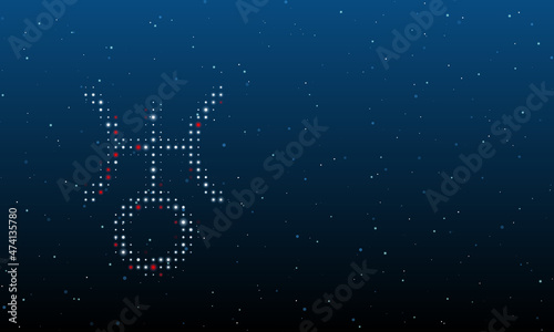 On the left is the astrological uranus symbol filled with white dots. Background pattern from dots and circles of different shades. Vector illustration on blue background with stars