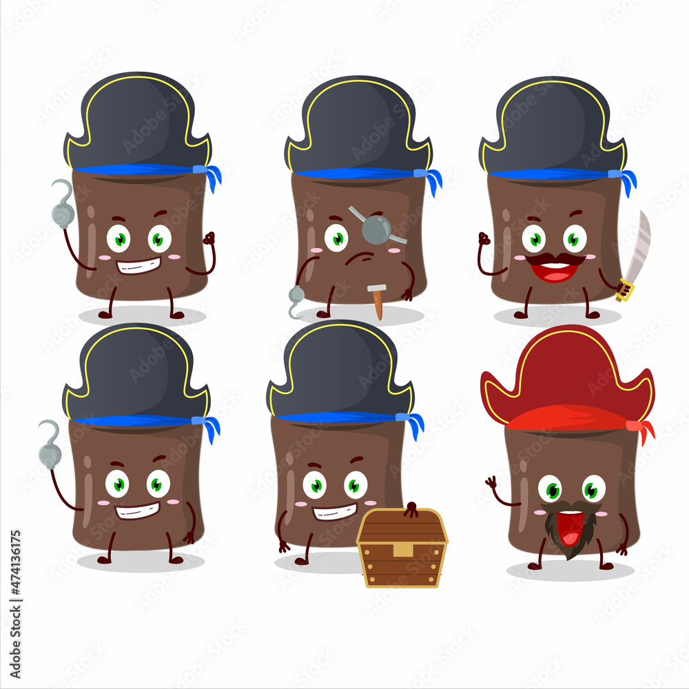Cartoon character of chocolate marshmallow with various pirates emoticons Cartoon character of chocolate marshmallow with various pirates emoticons