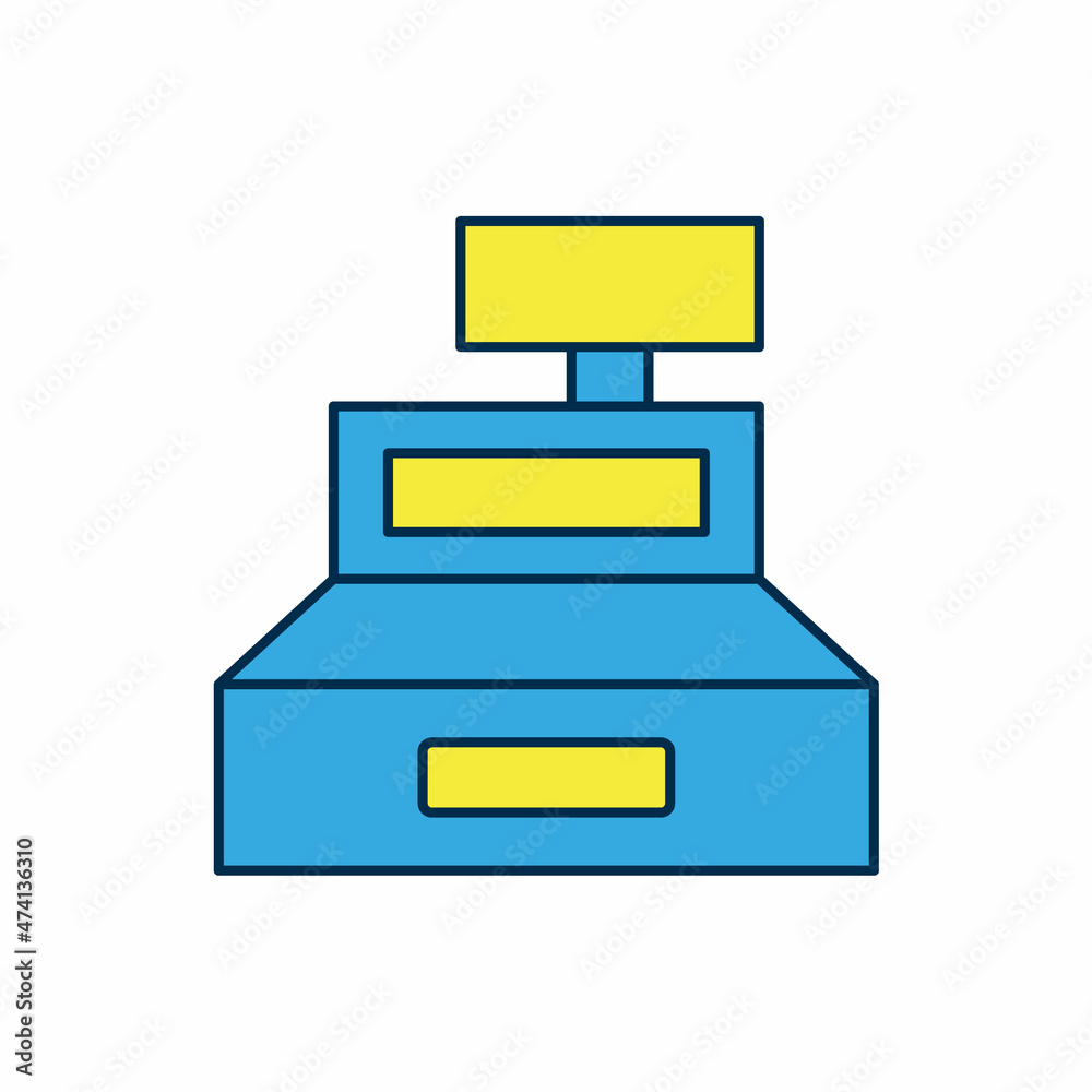 Filled outline Cash register machine with a check icon isolated on white background. Cashier sign. Cashbox symbol. Vector Filled outline Cash register machine with a check icon isolated on white background. Cashier sign. Cashbox symbol. Vector