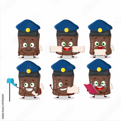 A picture of cheerful chocolate marshmallow postman cartoon design concept